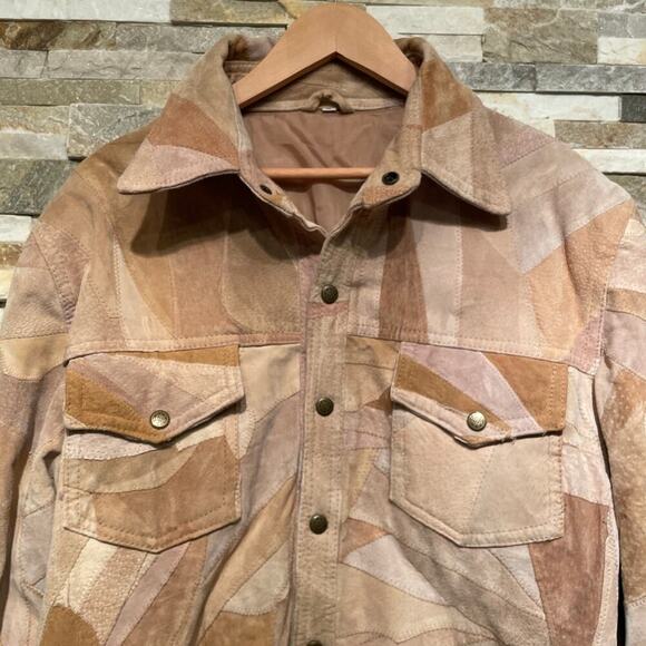 Patchwork Suede Jacket L | Genuine Leather, 70s Western Boho, Lined, Snap Front - Picture 11 of 12